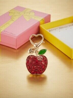 Betsey Johnson Red Rhinestone Apple Keychain Heart Charm New in Box